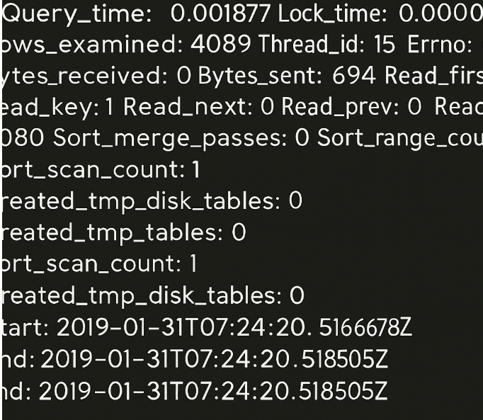 MySQL 슬로우 쿼리 로그 설정 및 분석 예시 이미지